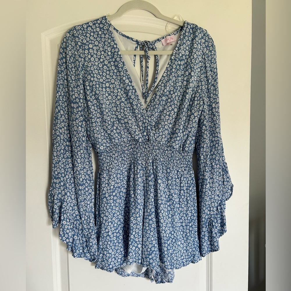 Pink Lily blue floral romper